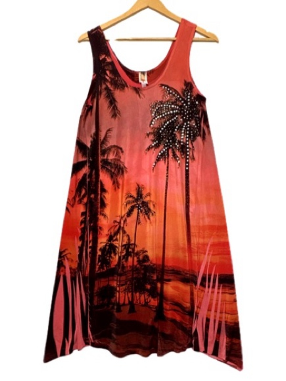 J Mode Hawaiian Sequin Palm Tree Print Midi Tank Dress Size Small Beach Cover Up